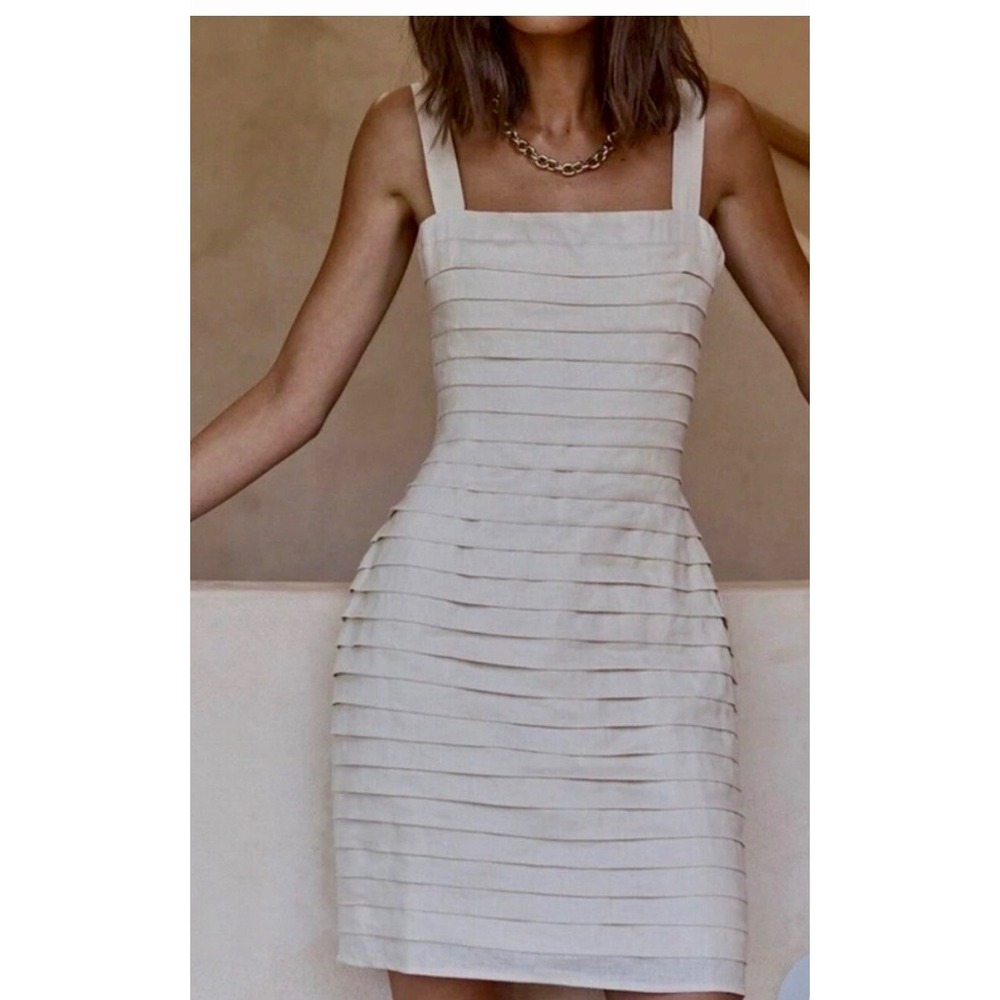 DISSH Cream Ribbed Strap Mini Dress